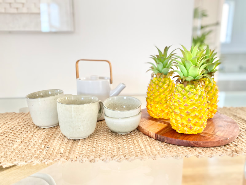 Pineapple,home,staging,property,styling,yellow,green,decor,wood,dining,room, listing,market,airbnb,interiors,design,interior