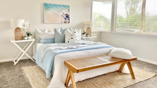 home staging, blue, bedroom, coastal